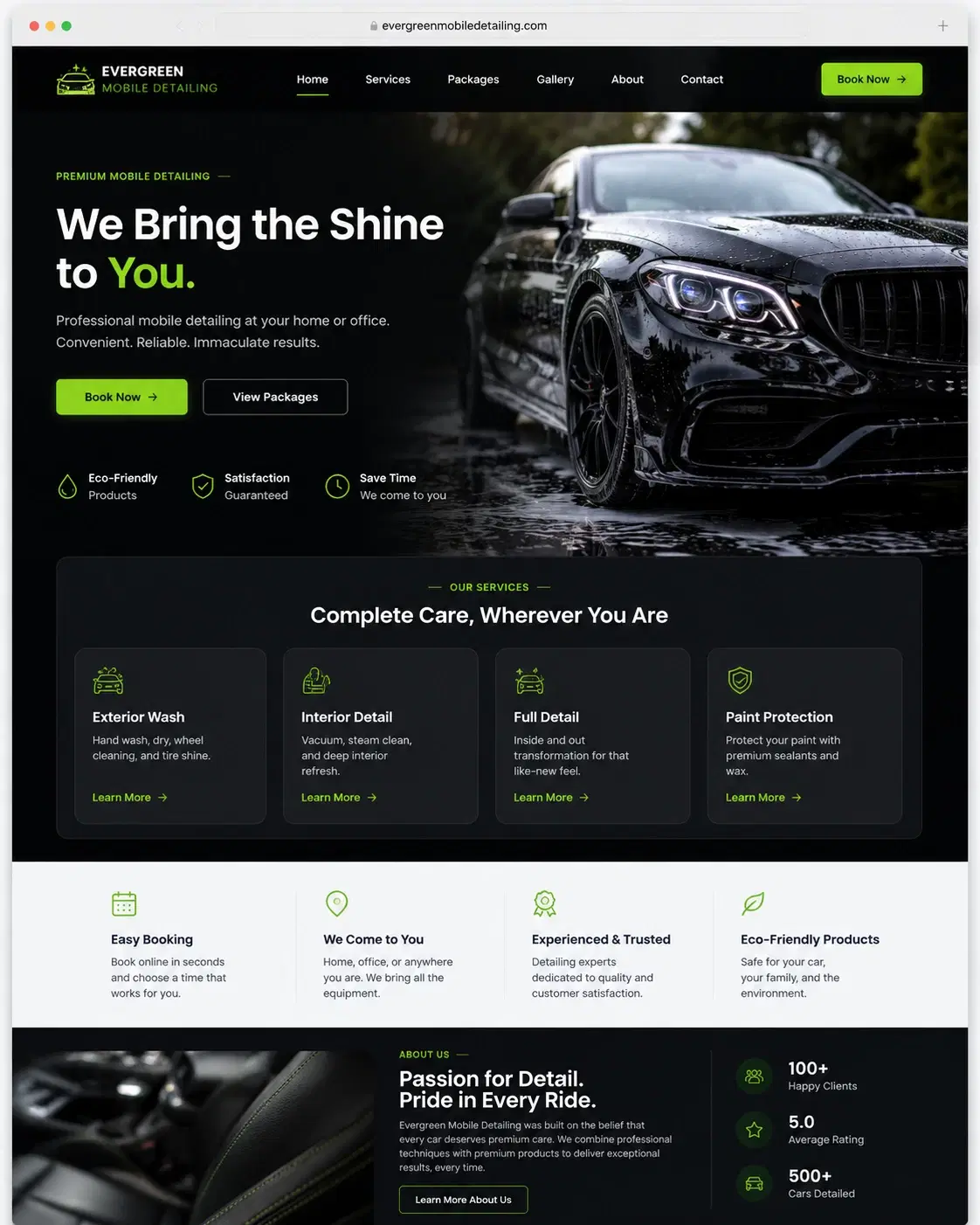Evergreen Mobile Detailing website concept mockup