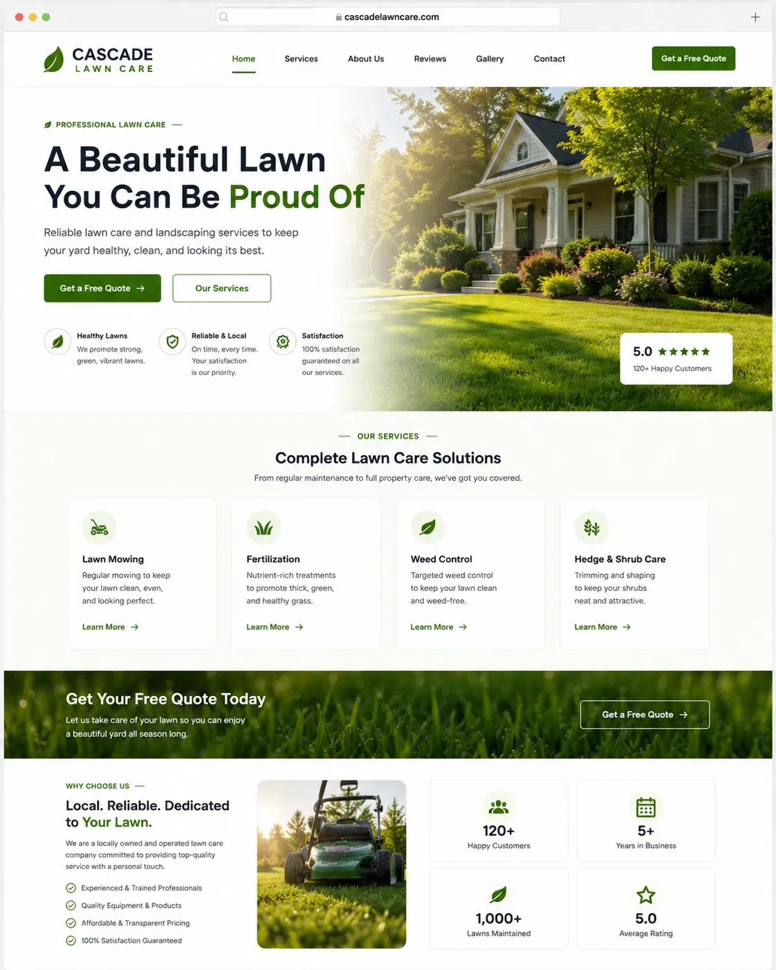 Cascade Lawn Care website concept mockup