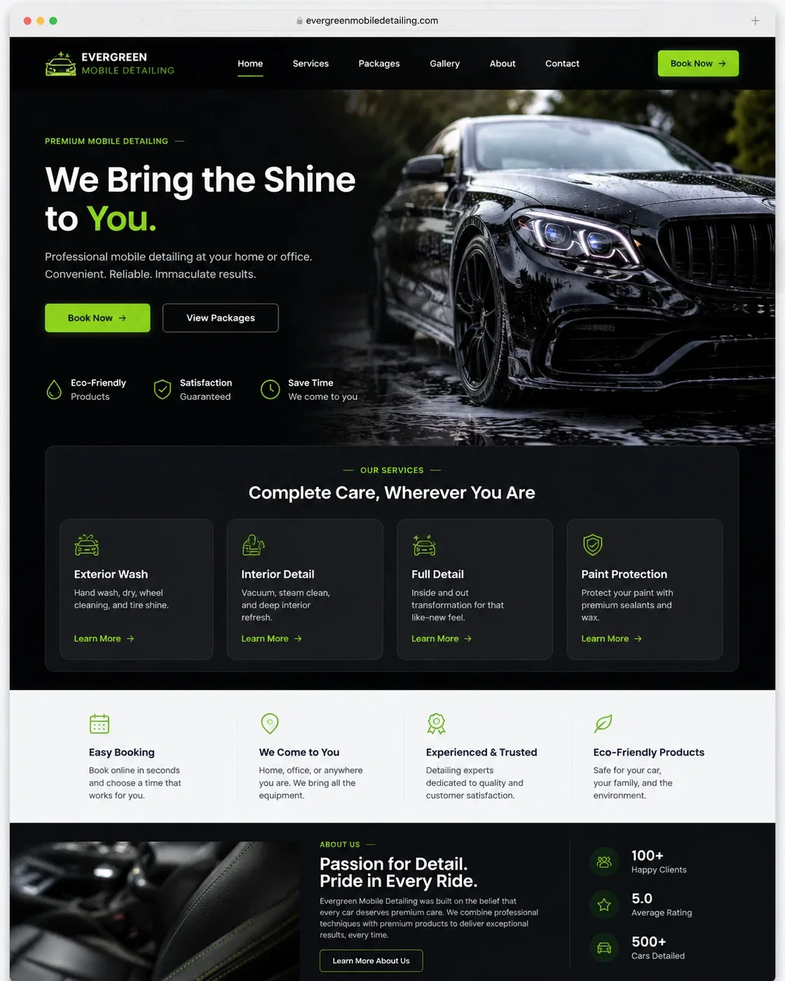 Evergreen Mobile Detailing website concept mockup