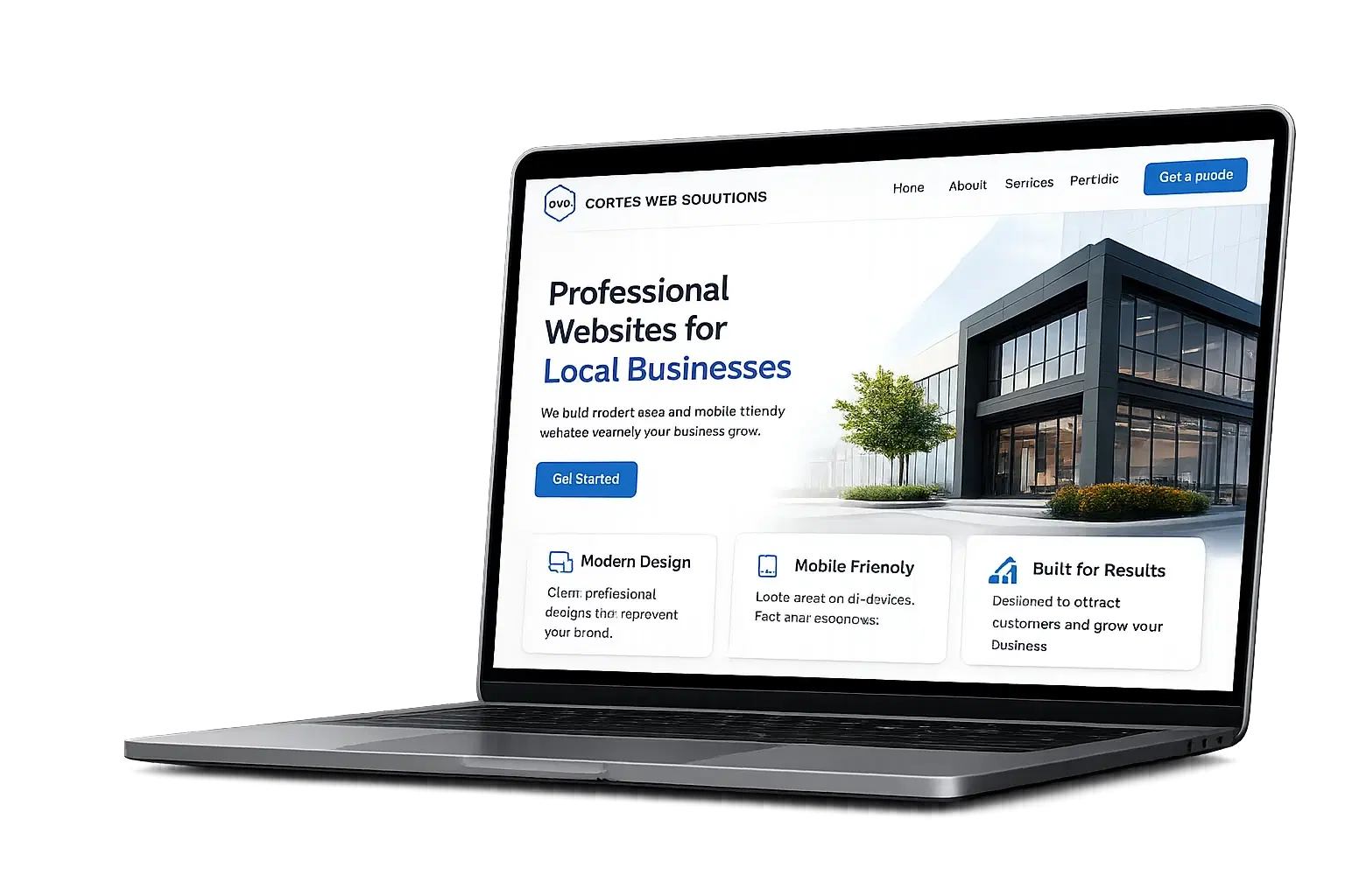 Laptop mockup showing a Cortes Web Solutions website design for local businesses